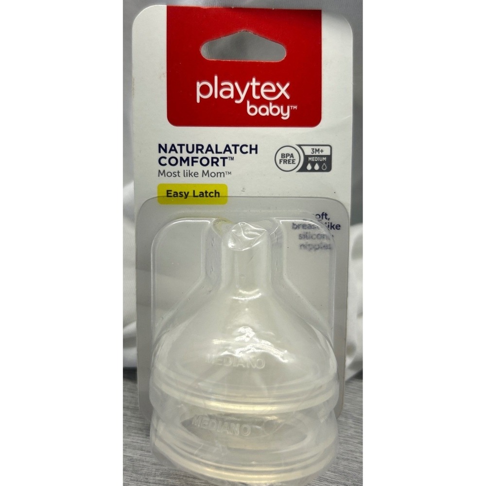 Playtex Baby Naturalatch Comfort Silicone‎ Nipples Medium Flow 3M+ 2 Count Clear